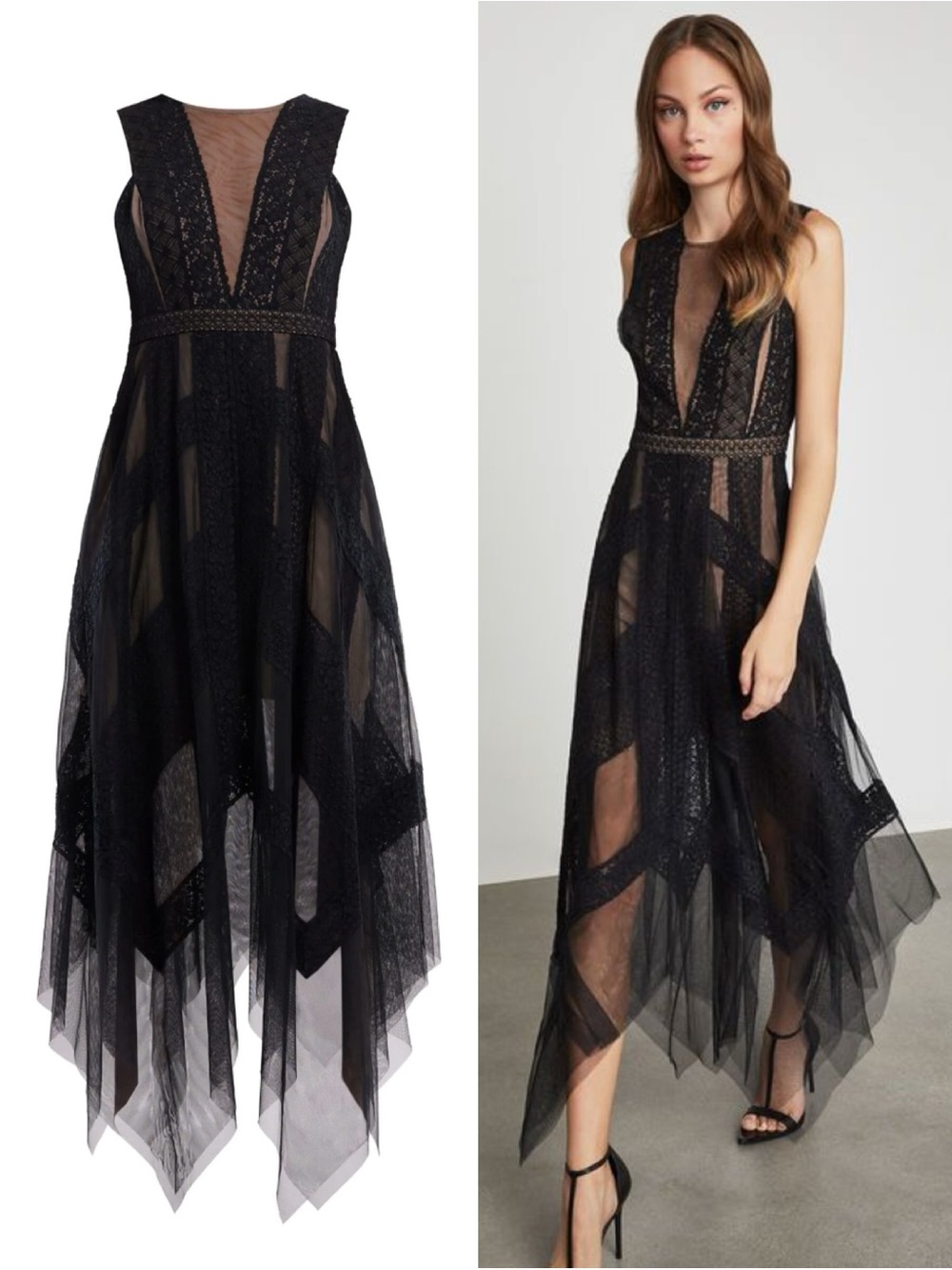 BCBGMaxazria Andi Black Sleeveless Asymmetric Tulle Gown Dress NWT Size 4
